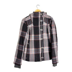 Columbia Plaid Gray Pink Hooded Checkered Omni Shield Insulated Jacket sz S